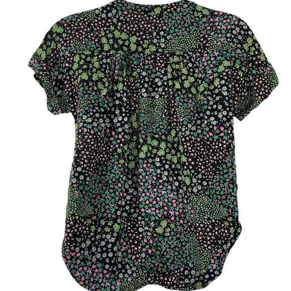 Cooper Ella Size Medium Blouse Button Tie Front High Low Black Colorful Floral - Picture 2 of 5